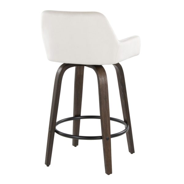 Daniella 26 Walnut and White Velvet Counter Stools Set of 2 7