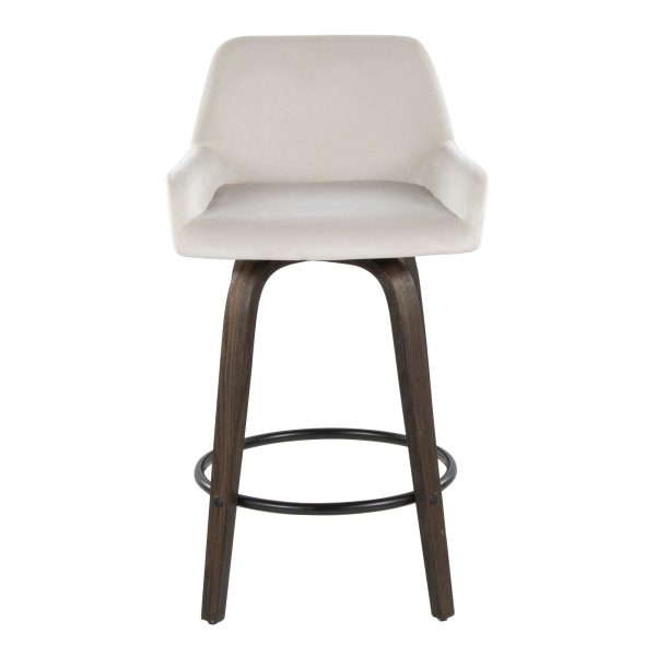 Daniella 26 Walnut and White Velvet Counter Stools Set of 2 9