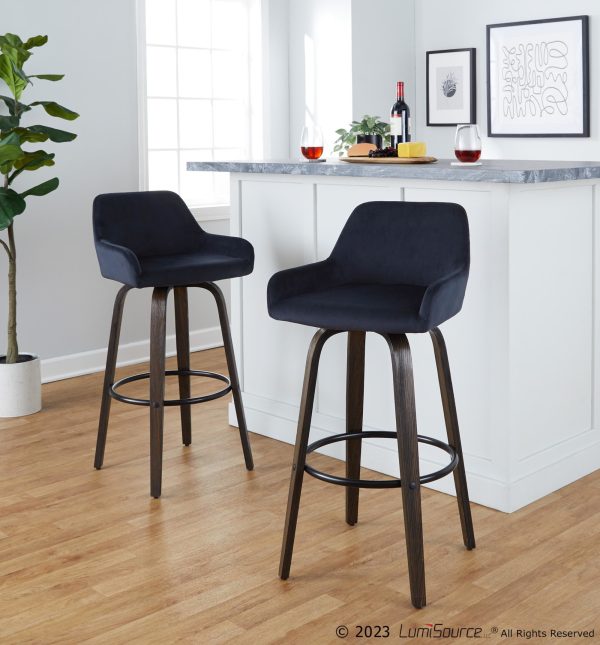 Daniella 30 Contemporary Black Velvet Swivel Barstools Set of 2 1