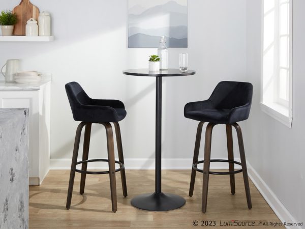 Daniella 30 Contemporary Black Velvet Swivel Barstools Set of 2 3