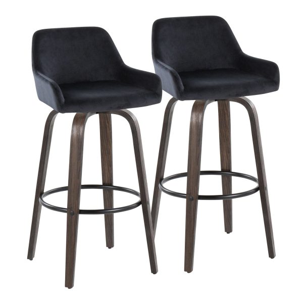 Daniella 30 Contemporary Black Velvet Swivel Barstools Set of 2 4