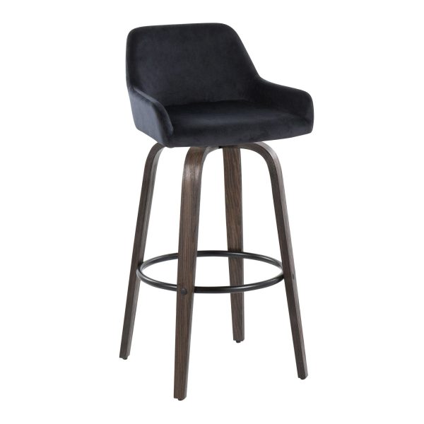 Daniella 30 Contemporary Black Velvet Swivel Barstools Set of 2 5