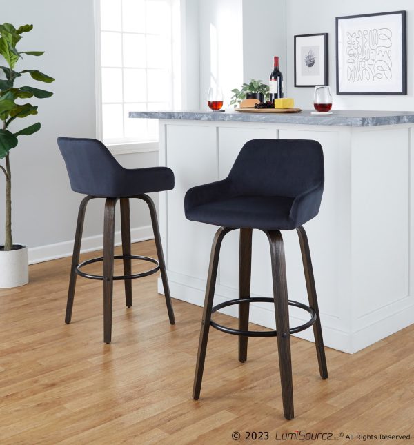 Daniella 30 Contemporary Black Velvet Swivel Barstools Set of 2