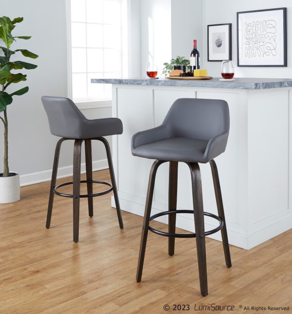 Daniella 30 Contemporary Grey Swivel Barstools Set of 2 1