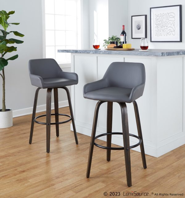 Daniella 30 Contemporary Grey Swivel Barstools Set of 2 2