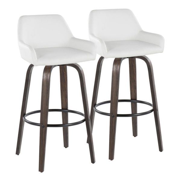 Daniella 30 Contemporary Swivel Barstools Walnut White Set of 2 2