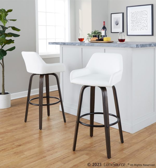 Daniella 30 Contemporary Swivel Barstools Walnut White Set of 2