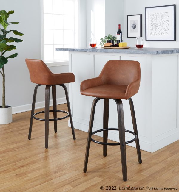 Daniella 30 Contemporary Walnut and Camel Swivel Barstool Set of 2 1