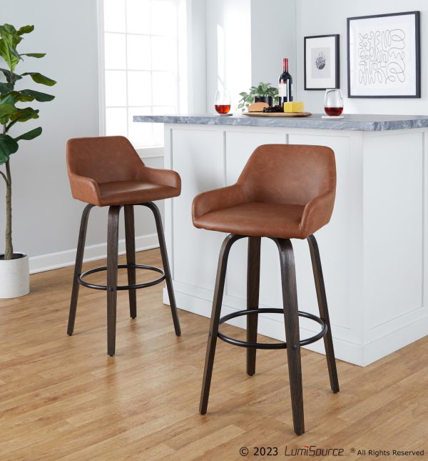 Daniella 30 Contemporary Walnut and Camel Swivel Barstool Set of 2 2