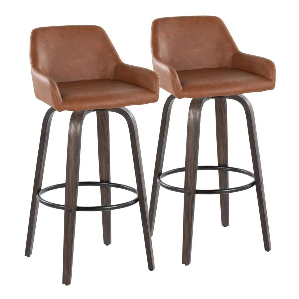 Daniella 30 Contemporary Walnut and Camel Swivel Barstool Set of 2 4