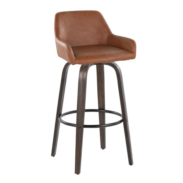 Daniella 30 Contemporary Walnut and Camel Swivel Barstool Set of 2 5