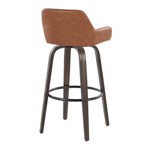 Daniella 30 Contemporary Walnut and Camel Swivel Barstool Set of 2 7