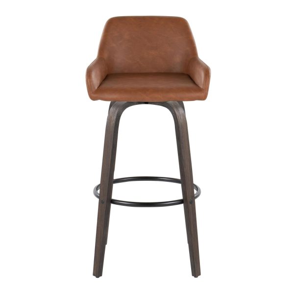 Daniella 30 Contemporary Walnut and Camel Swivel Barstool Set of 2 9