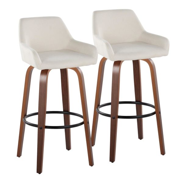 Daniella 30 Contemporary Walnut and Cream Swivel Barstools Set of 2 4