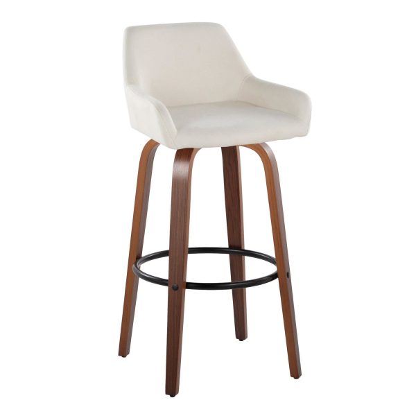 Daniella 30 Contemporary Walnut and Cream Swivel Barstools Set of 2 5