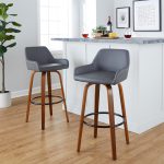 Daniella 30 Contemporary Walnut and Grey Swivel Barstool (Set of 2)