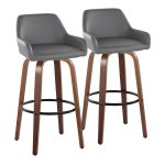 Daniella 30 Contemporary Walnut and Grey Swivel Barstool (Set of 2)