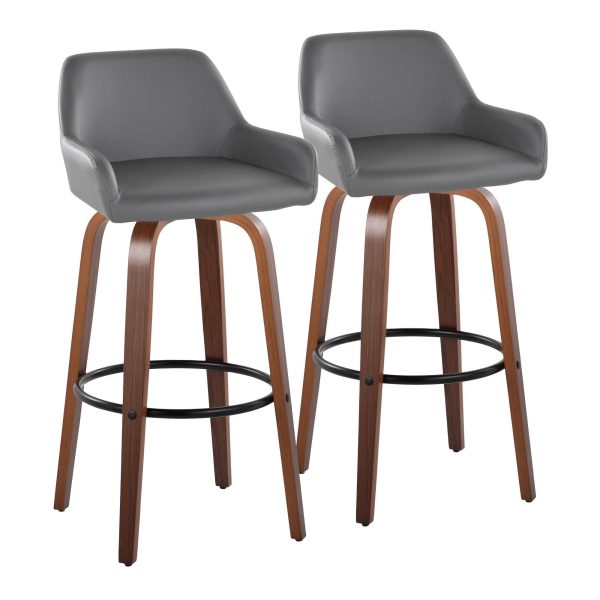 Daniella 30 Contemporary Walnut and Grey Swivel Barstool Set of 2 4