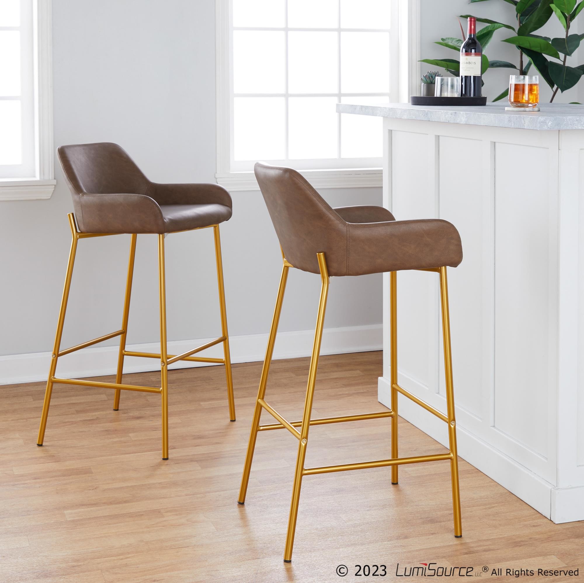 Daniella 30 Gold Espresso Contemporary Barstools (Set of 2) 1 Daniella 30 Gold Espresso Contemporary Barstools (Set of 2)