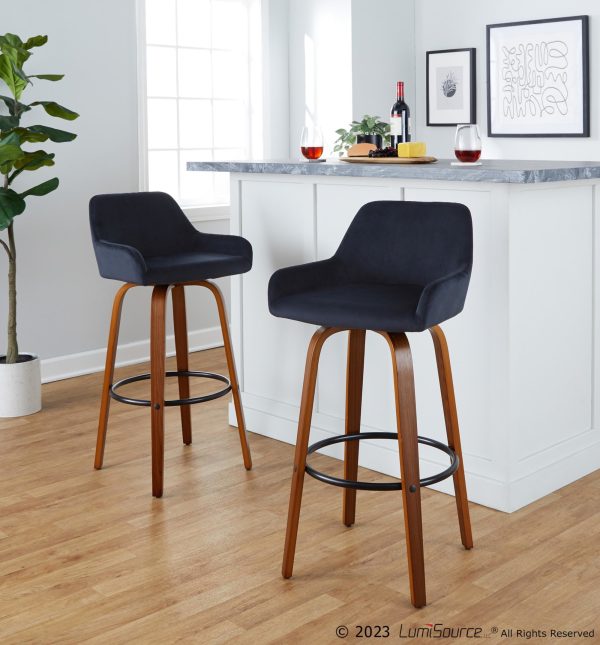 Daniella 30 Walnut Black Velvet Contemporary Barstools Set of 2 1