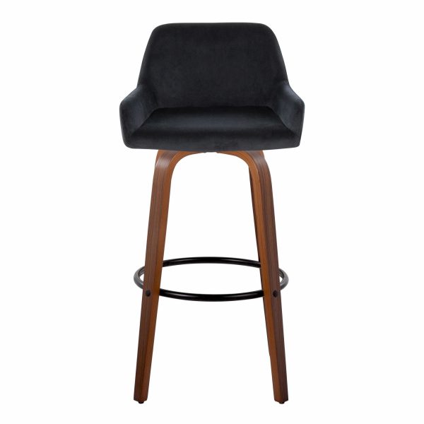Daniella 30 Walnut Black Velvet Contemporary Barstools Set of 2 10