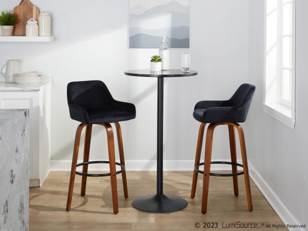 Daniella 30 Walnut Black Velvet Contemporary Barstools Set of 2 3