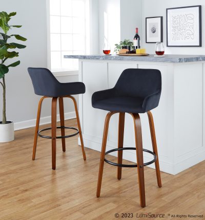 Daniella 30 Walnut Black Velvet Contemporary Barstools (Set of 2)
