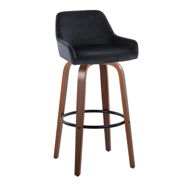 Daniella 30 Walnut Black Velvet Contemporary Barstools Set of 2 6