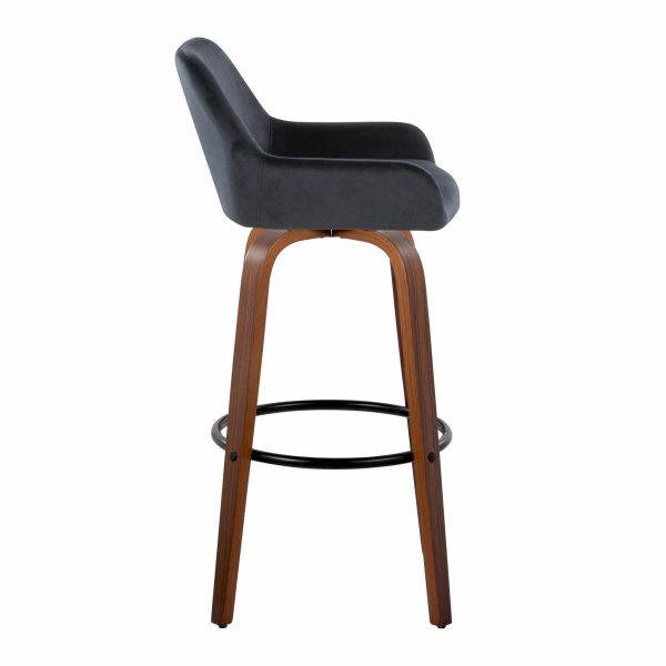 Daniella 30 Walnut Black Velvet Contemporary Barstools Set of 2 7