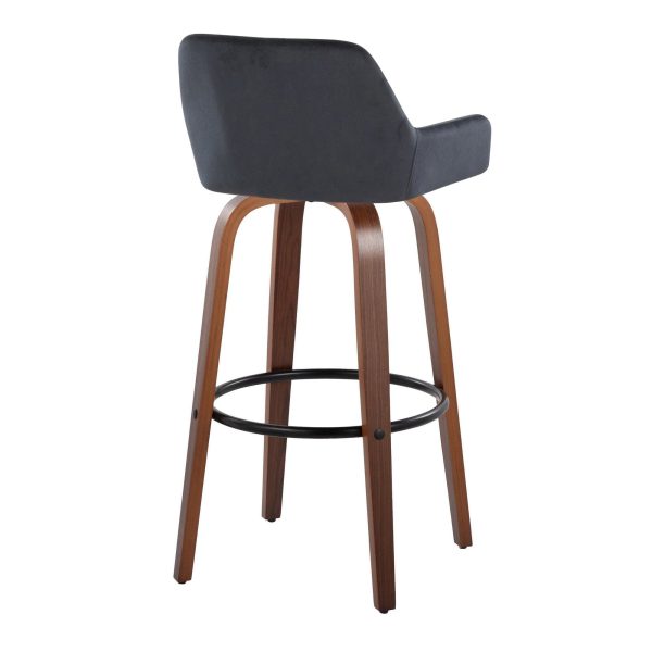 Daniella 30 Walnut Black Velvet Contemporary Barstools Set of 2 8