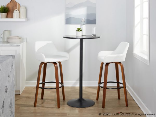 Daniella 30 Walnut Contemporary Swivel Barstool White Faux Leather Set of 2 2