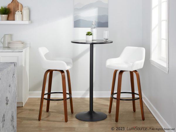 Daniella 30 Walnut Contemporary Swivel Barstool White Faux Leather Set of 2 3