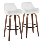 Daniella 30 Walnut Contemporary Swivel Barstool, White Faux Leather (Set of 2)