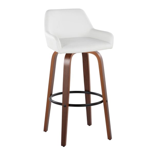Daniella 30 Walnut Contemporary Swivel Barstool White Faux Leather Set of 2 5