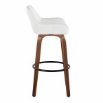 Daniella 30 Walnut Contemporary Swivel Barstool, White Faux Leather (Set of 2)