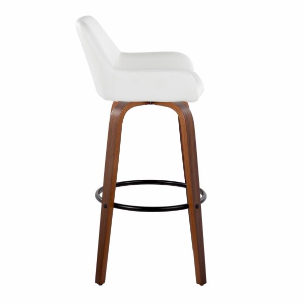 Daniella 30 Walnut Contemporary Swivel Barstool White Faux Leather Set of 2 6