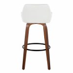 Daniella 30 Walnut Contemporary Swivel Barstool, White Faux Leather (Set of 2)