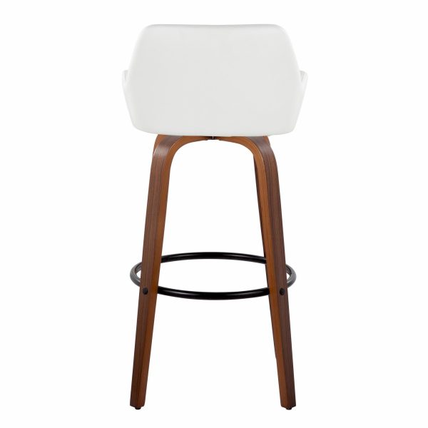 Daniella 30 Walnut Contemporary Swivel Barstool White Faux Leather Set of 2 8