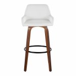 Daniella 30 Walnut Contemporary Swivel Barstool, White Faux Leather (Set of 2)