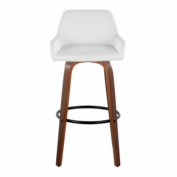 Daniella 30 Walnut Contemporary Swivel Barstool White Faux Leather Set of 2 9