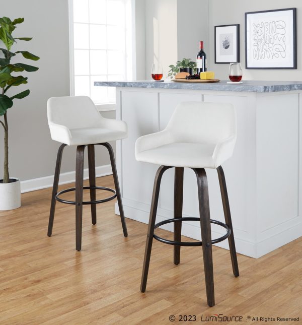 Daniella 30 Walnut White Velvet Contemporary Swivel Barstool Set of 2 1