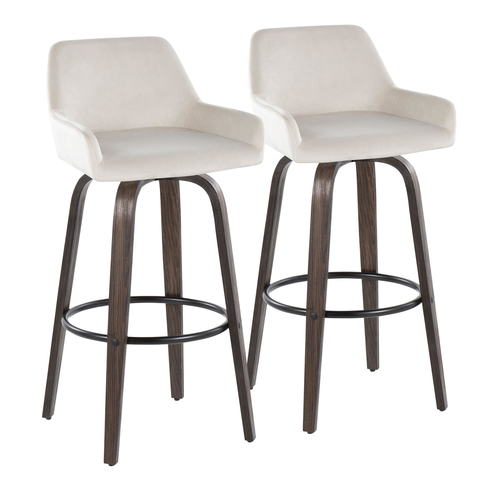 Daniella 30 Walnut White Velvet Contemporary Swivel Barstool (Set of 2) 5 Daniella 30 Walnut White Velvet Contemporary Swivel Barstool (Set of 2) - Image 5