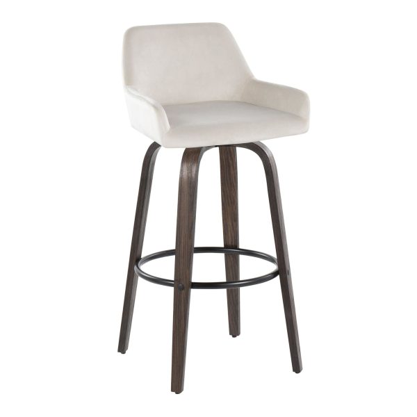 Daniella 30 Walnut White Velvet Contemporary Swivel Barstool Set of 2 5