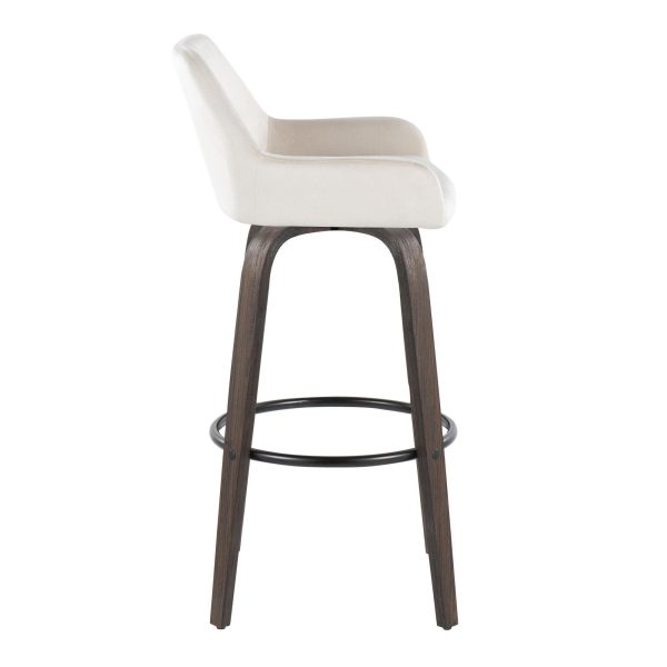 Daniella 30 Walnut White Velvet Contemporary Swivel Barstool Set of 2 6