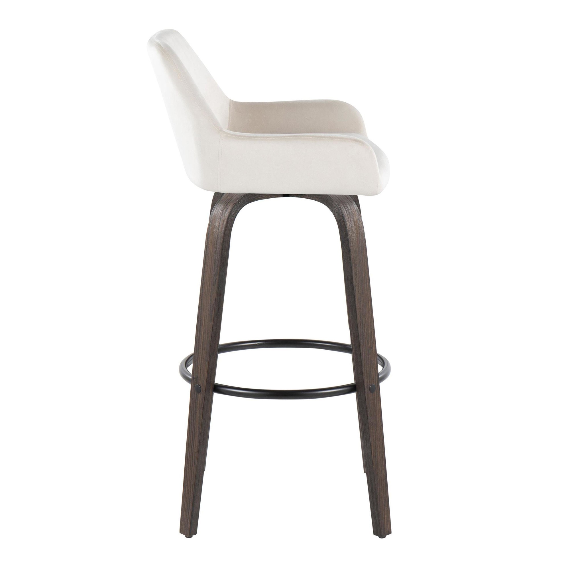 Daniella 30 Walnut White Velvet Contemporary Swivel Barstool (Set of 2) 7 Daniella 30 Walnut White Velvet Contemporary Swivel Barstool (Set of 2) - Image 7