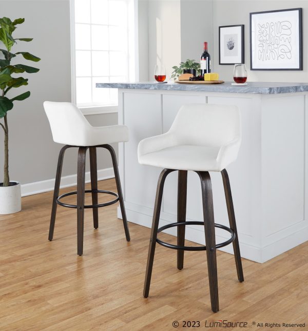 Daniella 30 Walnut White Velvet Contemporary Swivel Barstool Set of 2