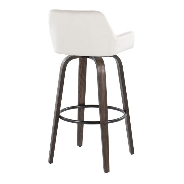 Daniella 30 Walnut White Velvet Contemporary Swivel Barstool Set of 2 7