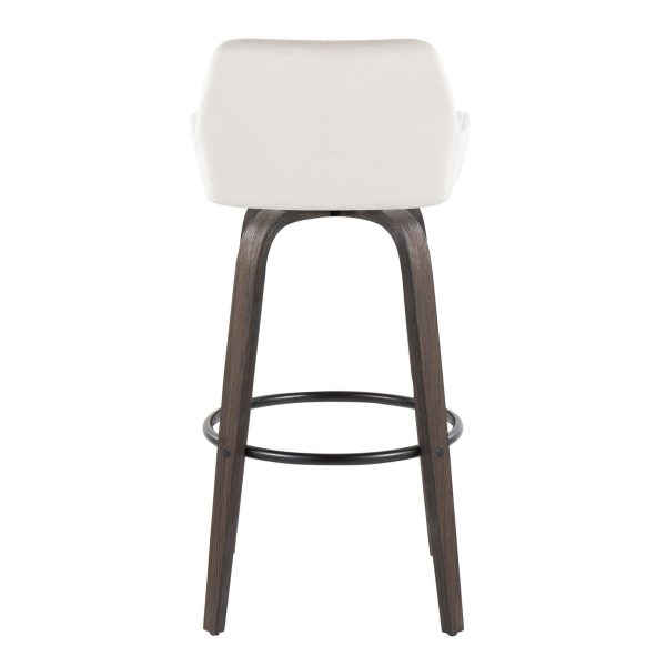 Daniella 30 Walnut White Velvet Contemporary Swivel Barstool Set of 2 8
