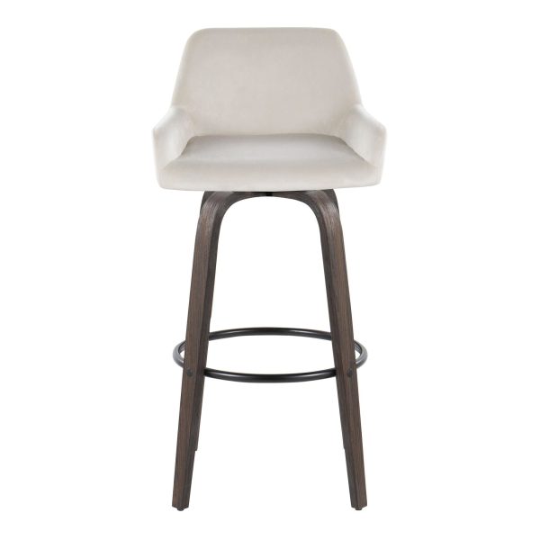 Daniella 30 Walnut White Velvet Contemporary Swivel Barstool Set of 2 9