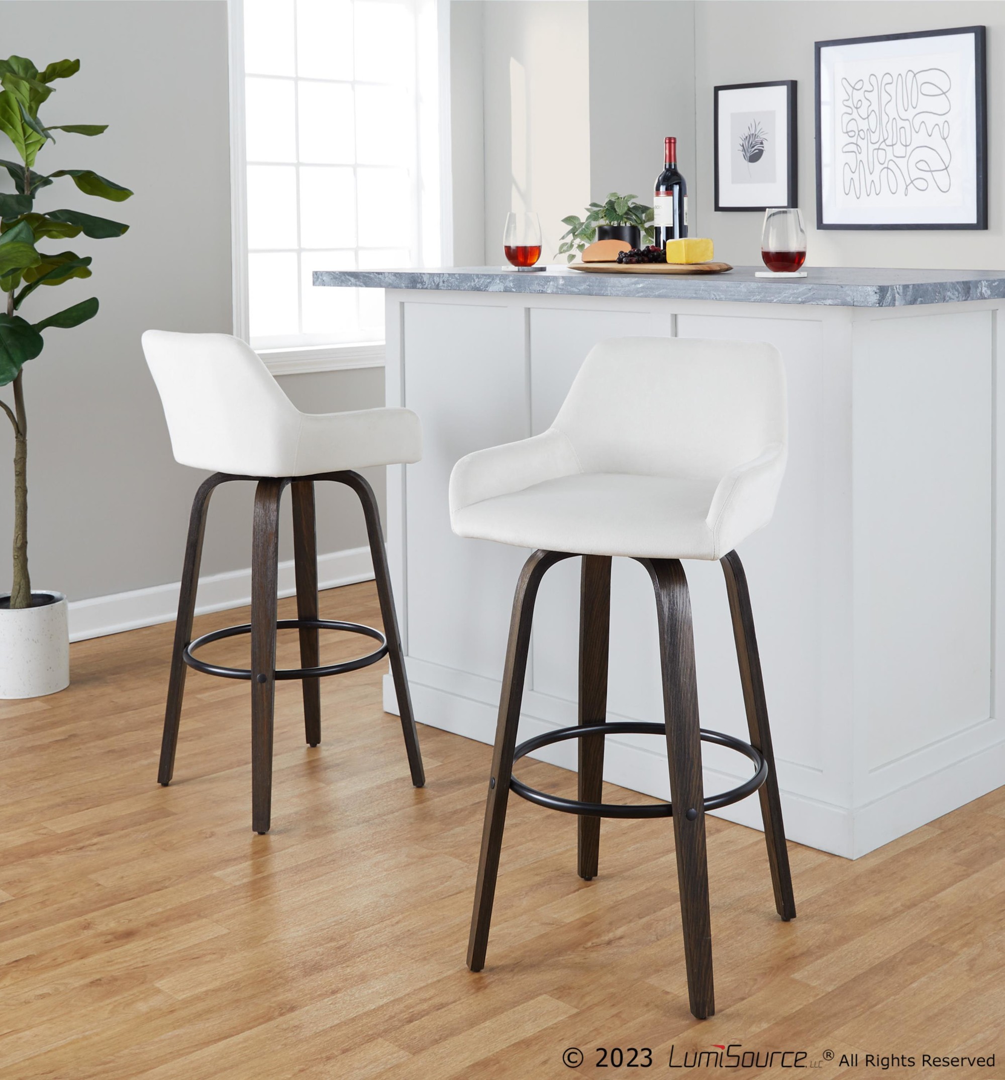 Daniella 30 Walnut White Velvet Contemporary Swivel Barstool (Set of 2) 1 Daniella 30 Walnut White Velvet Contemporary Swivel Barstool (Set of 2)